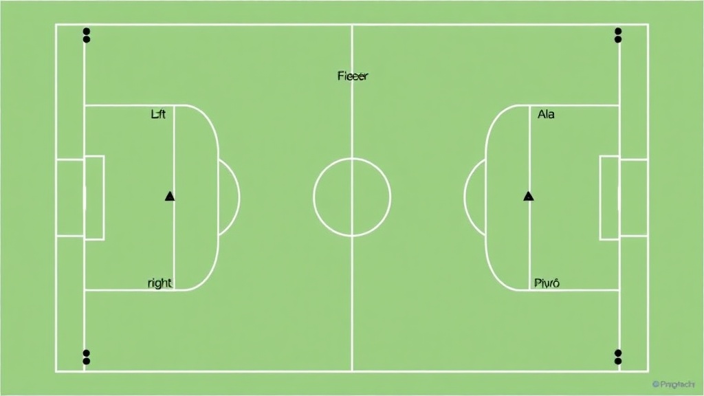 골키퍼 픽소 알라 피보떼 포지션이 표시된 풋살 경기장 전술 배치도